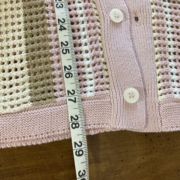 Massive Luxury Crochet Knit Polo Shirt Sz M New Pink White Brown Button Closure - Picture 9 of 10